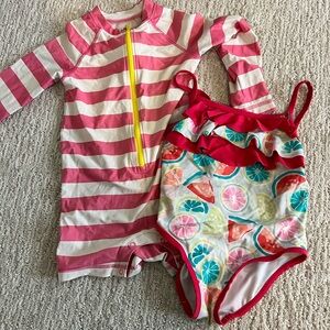 Primary Pink and White Striped Swim Set